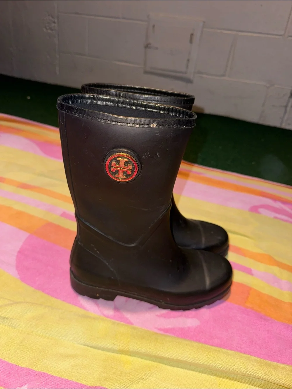 Tory Burch Kids Black Rain Boots with Logo Accent